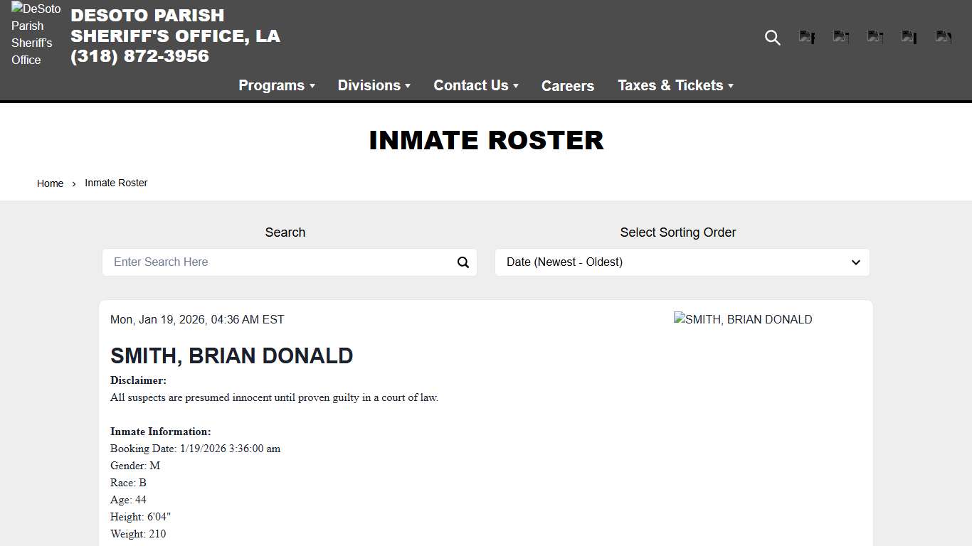 Inmate Roster | DeSoto Parish Sheriff’s Office (LA)
